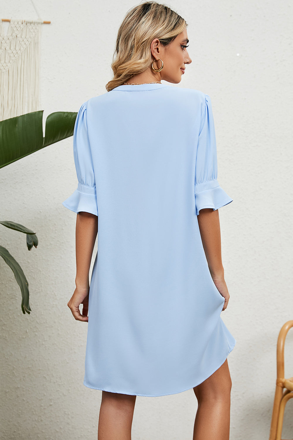 Notched Flounce Sleeve Mini Dress | AdoreStarr