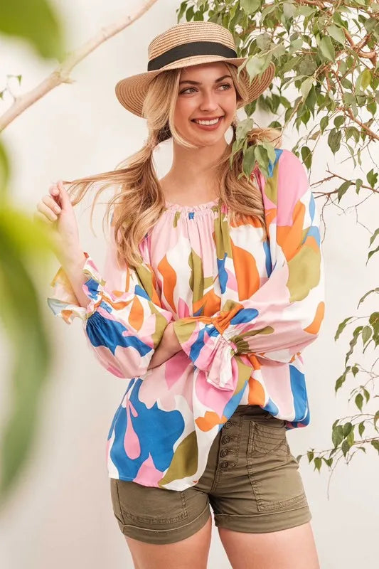 Abstract Print Long Sleeve Top -