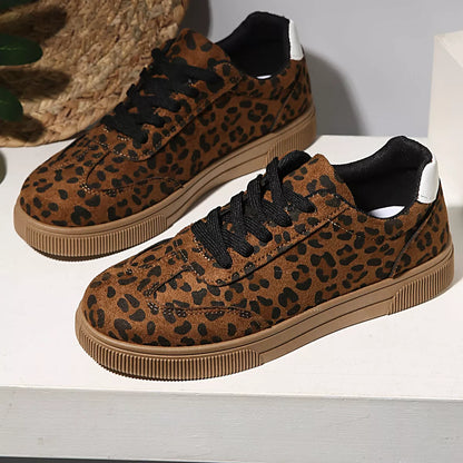 Leopard Lace Up Sneakers - Brown
