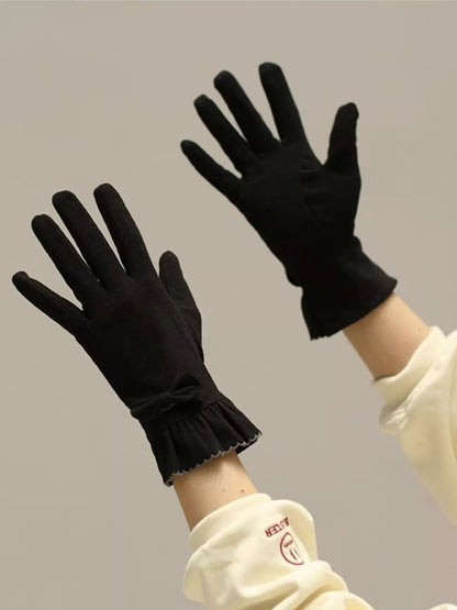 Ruffled Cuff Bow Gloves -