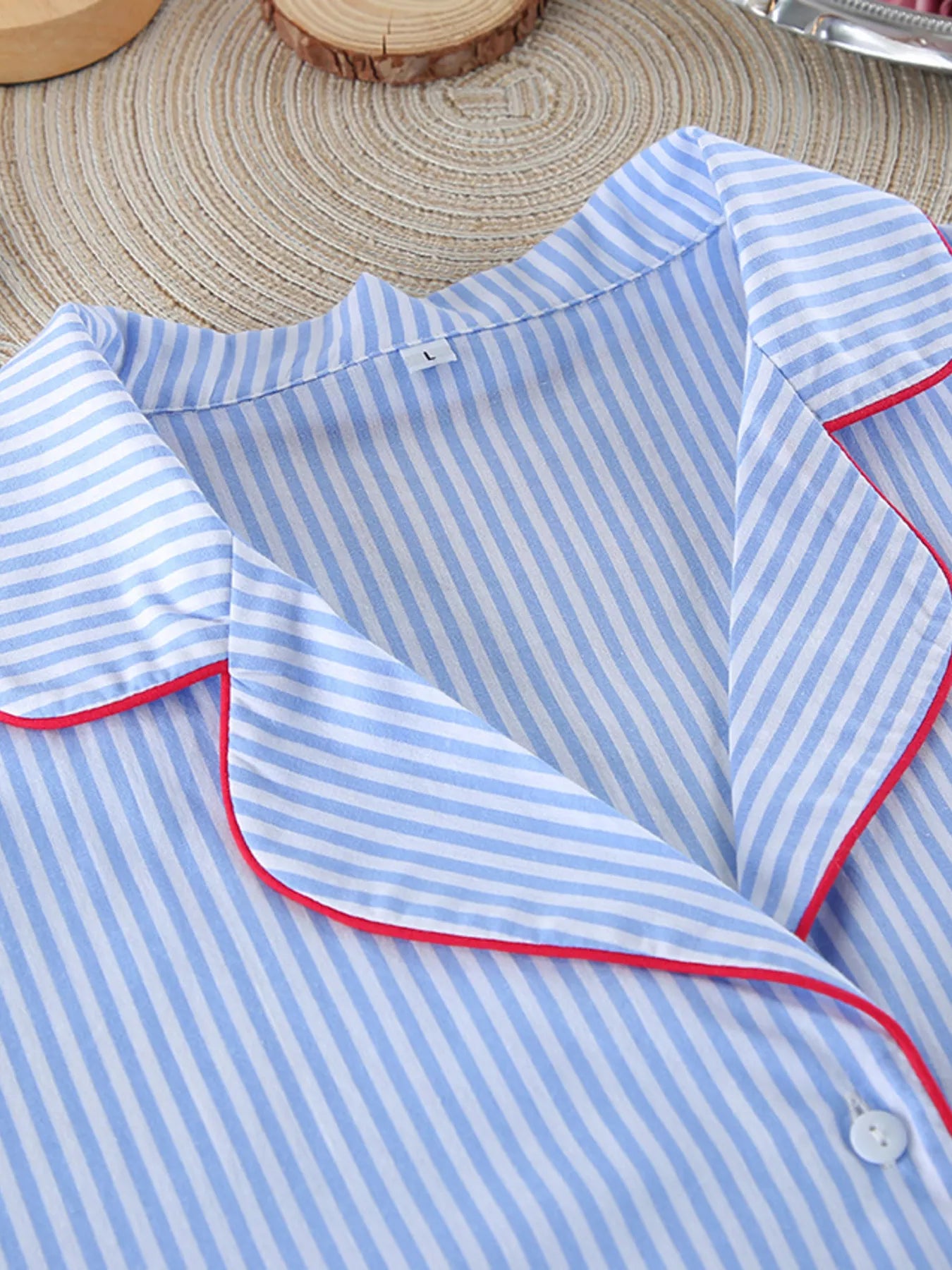 Striped Button Up Shirt and Shorts Lounge Set -