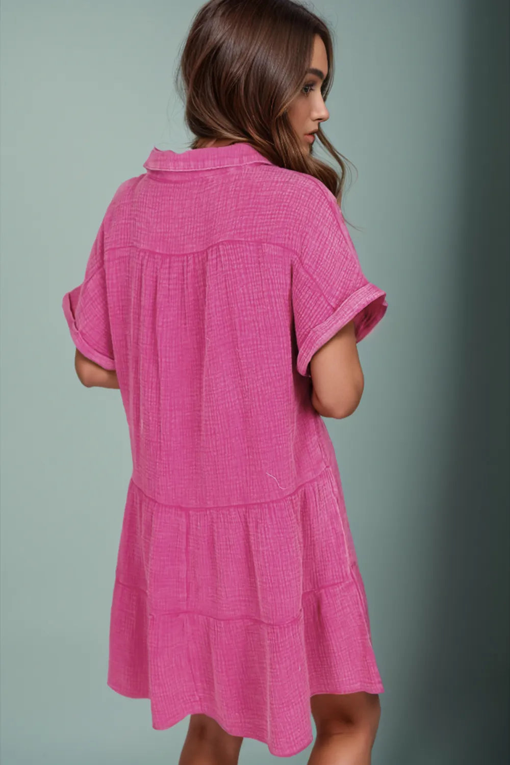 Tiered Notched Short Sleeve Dress -