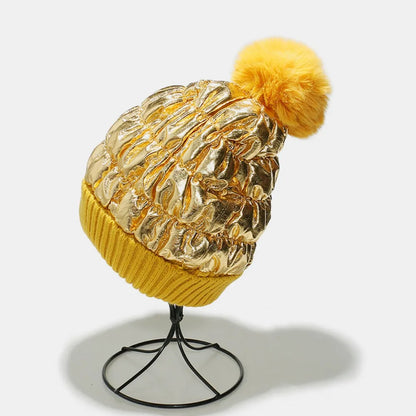 Thermal Knit Hat with Pompom -