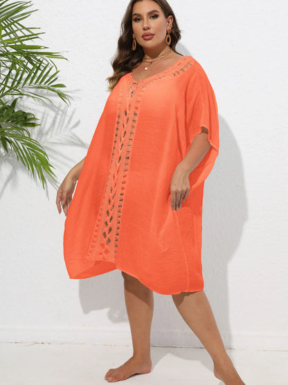 Crochet Trim V-Neck Beach Cover-Up Dress -