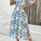 Smocked Printed V-Neck Short Sleeve Dress | AdoreStarr