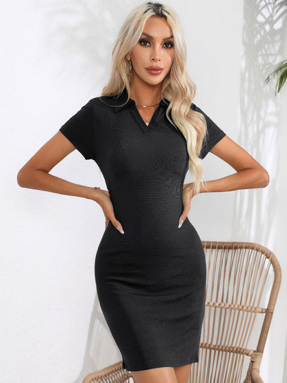 Johnny Collar Short Sleeve Bodycon Dress | AdoreStarr