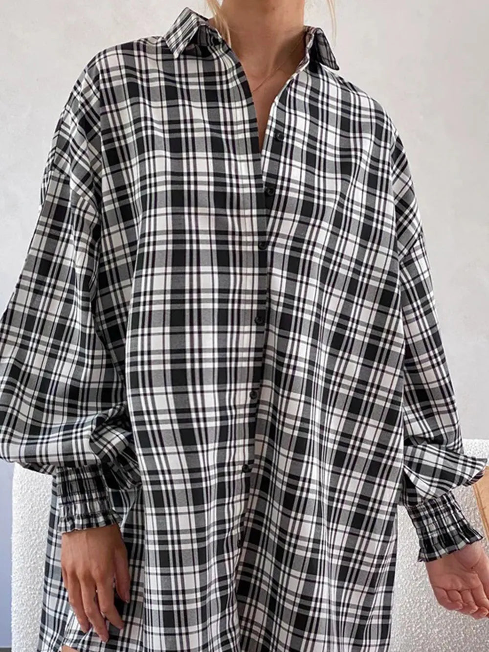 Plaid Button Up Long Sleeve Shirt - Black