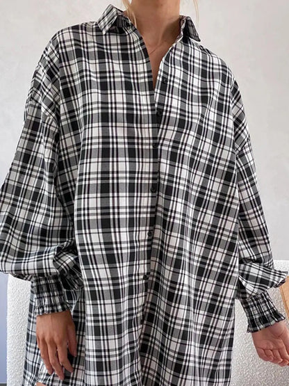 Plaid Button Up Long Sleeve Shirt - Black