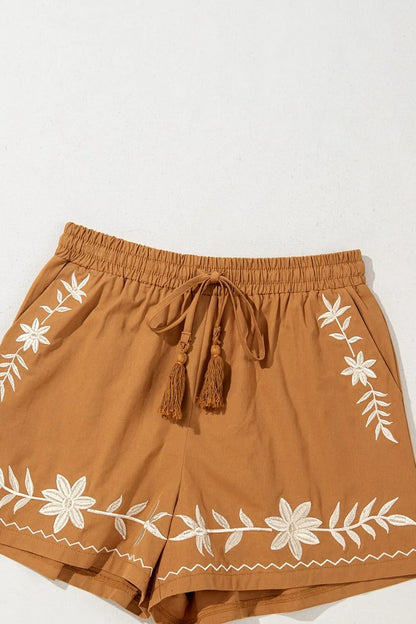 Boho Tasseled Elastic Waist Casual Shorts -