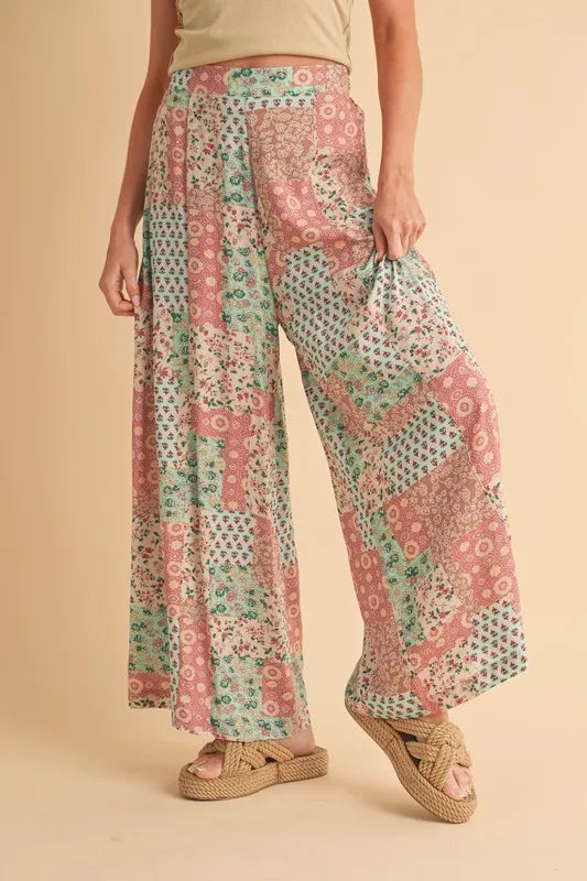 Printed Wide Leg Pants - Multicolor
