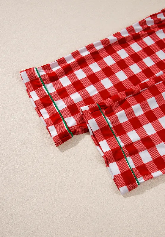 Plaid Collared Neck Long Sleeve Top and Pants Set -