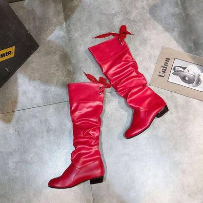 Round Toe Low Heel Boots -