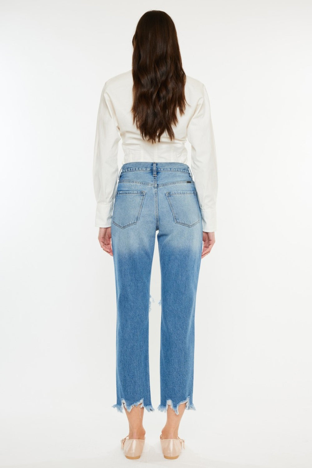 Distressed Frayed Hem Cropped Jeans - Medium