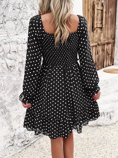 Smocked Polka Dot Long Sleeve Dress | AdoreStarr