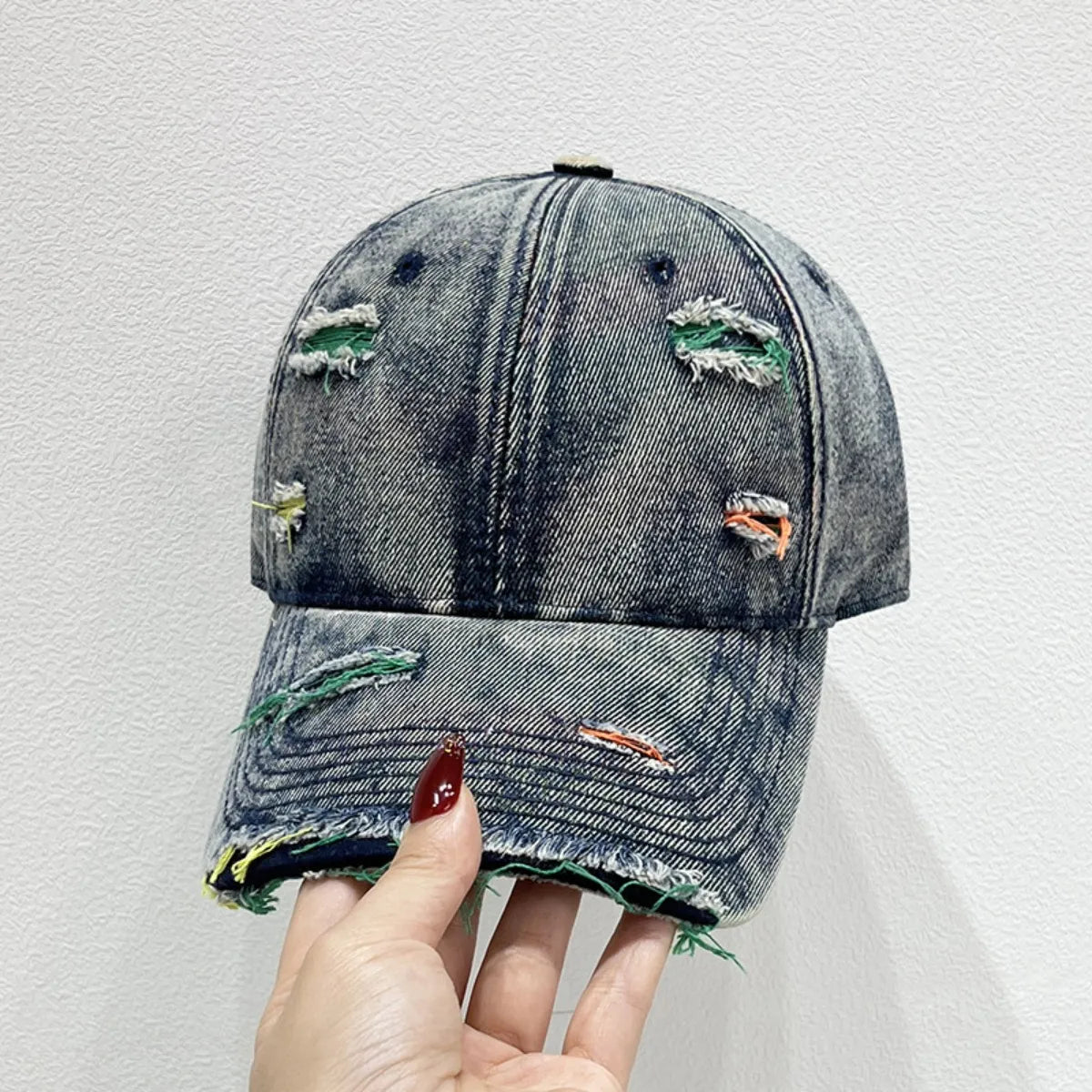 Distressed Adjustable Baseball Cap - Dusty Blue One Size