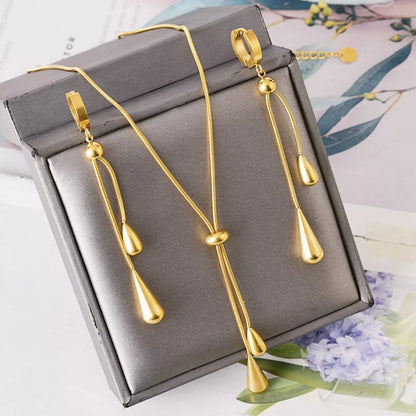 Teardrop Pendant Necklace and Earrings Jewelry Set -