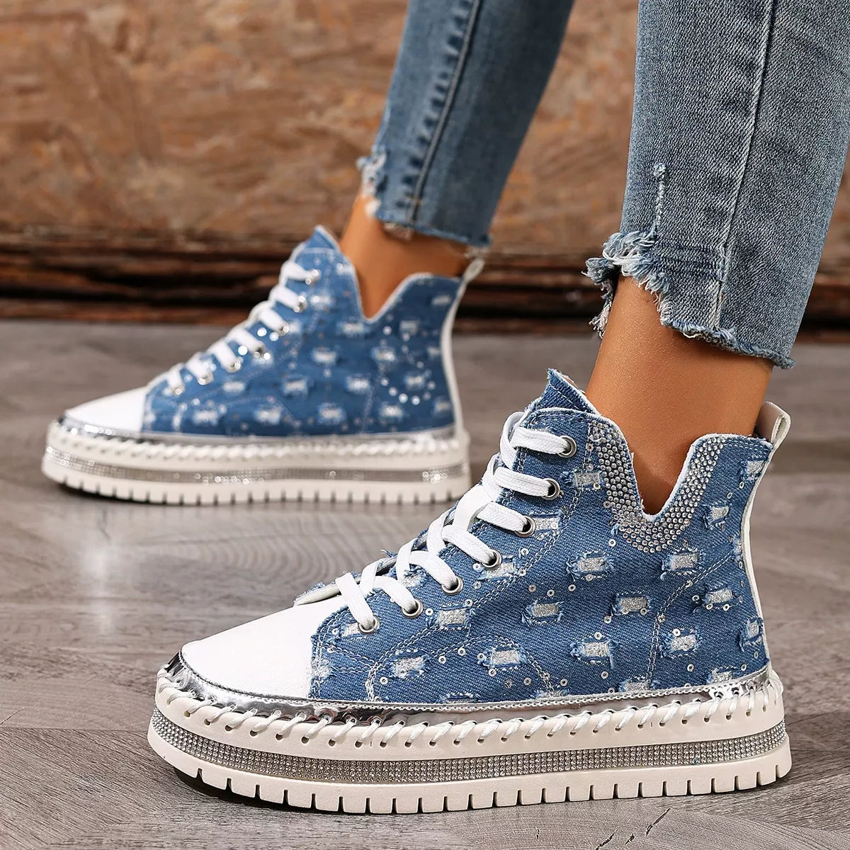Lace Up Platform Sneakers - Blue