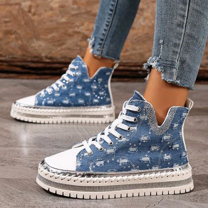 Lace Up Platform Sneakers - Blue
