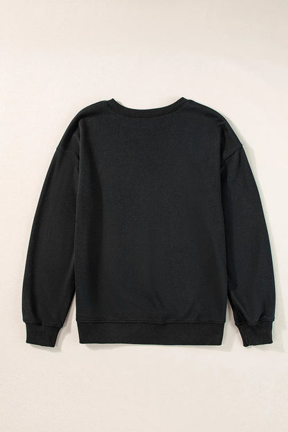 Pumpkin and Ghost Round Neck Long Sleeve Sweatshirt - Black