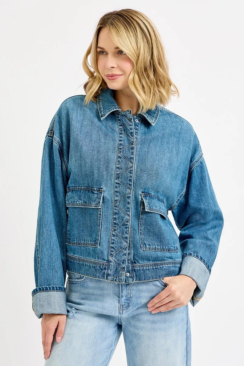 Oversized Cargo Pocket Denim Jacket -