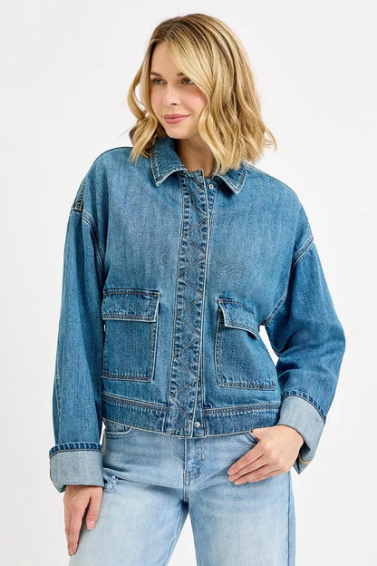 Oversized Cargo Pocket Denim Jacket -