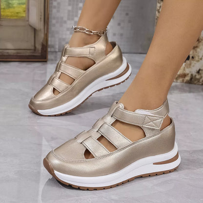 Cutout Wedge Velcro Sandals -