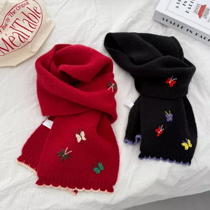 Butterfly Embroidered Knitted Scarf -