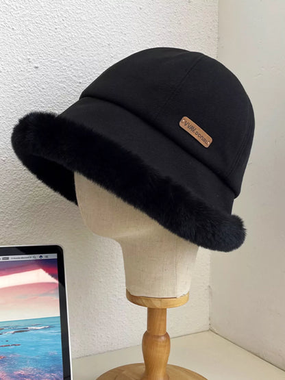 Fuzzy Trim Bucket Hat - Black One Size
