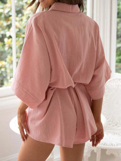 Collared Neck Half Sleeve Romper -