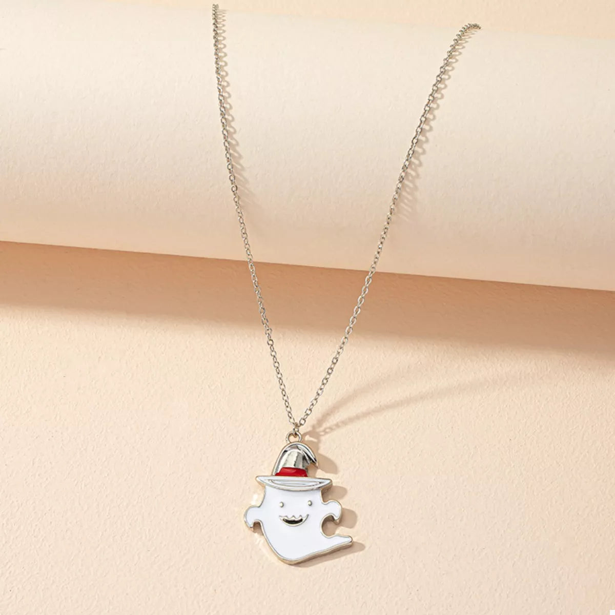 Cute Ghost Pendant Necklace - Silver One Size