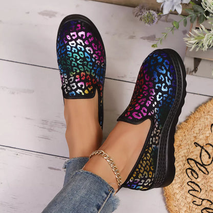 Leopard Round Toe Wedge Slip-Ons -