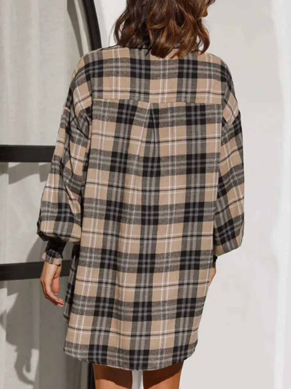 Plaid Button Up Long Sleeve Shirt - Taupe