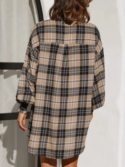Plaid Button Up Long Sleeve Shirt - Taupe