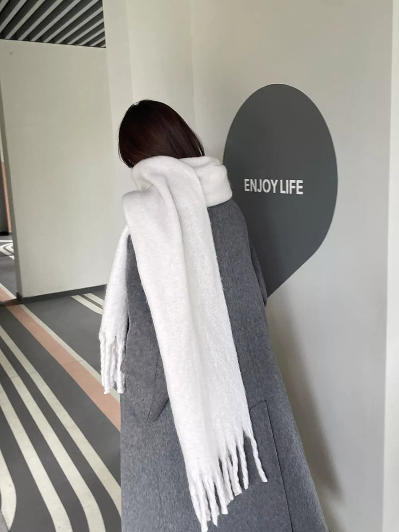 Solid Color Fringe Scarf -