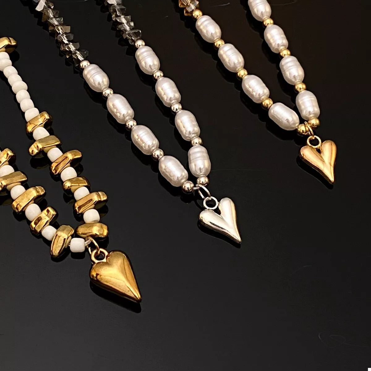 Pearl & Heart Pendant Necklace -