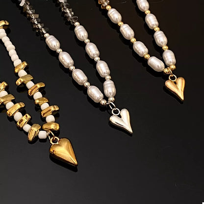Pearl & Heart Pendant Necklace -