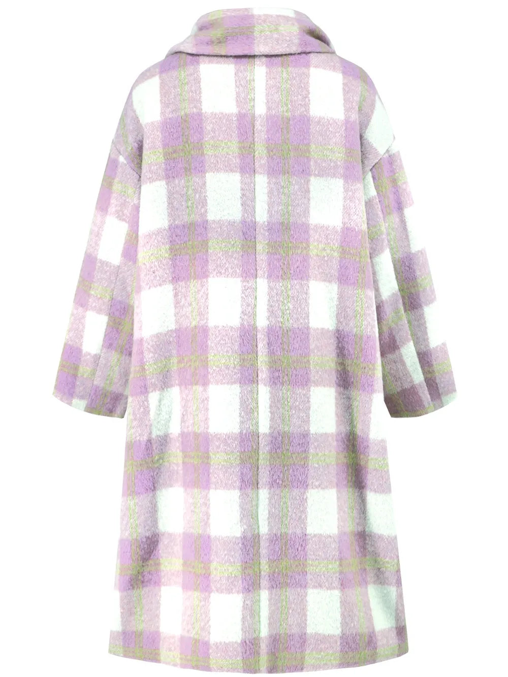 Plaid Button Up Long Sleeve Coat - Pink Purple