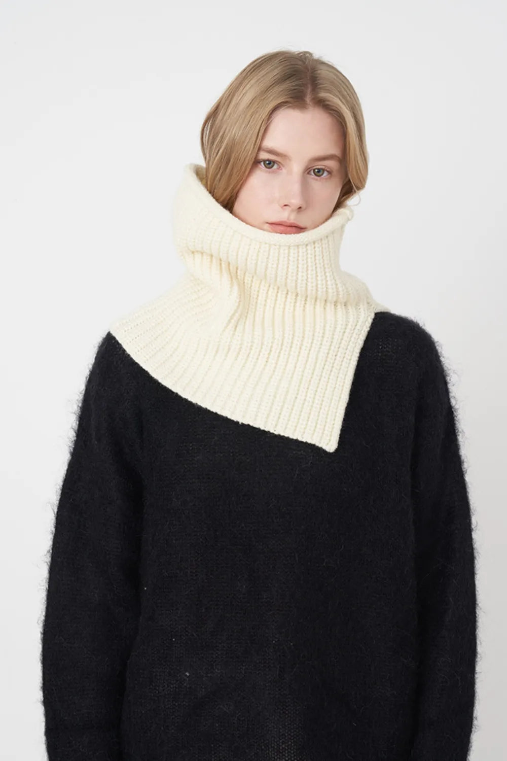 Slit Pullover Knit Scarf - Ivory One Size