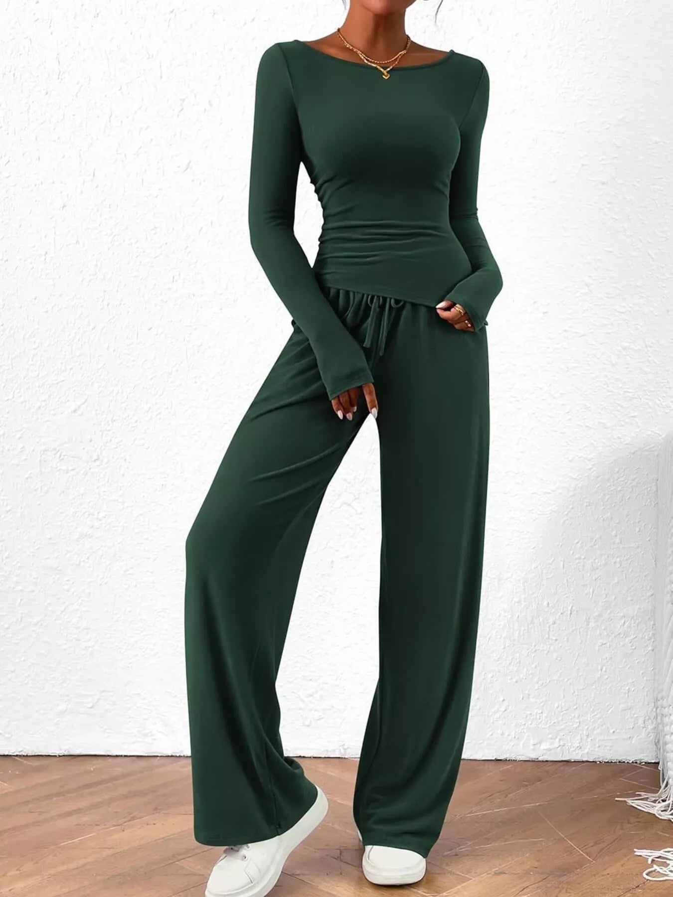 Long Sleeve Top and Wide Leg Pants Set -