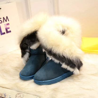 Fluffy Fur Cuff Round Toe Boots - Green