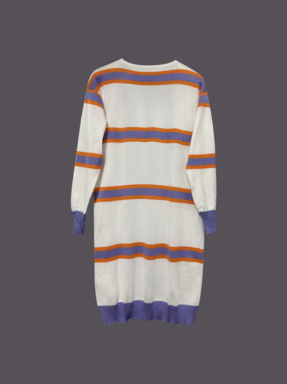 Striped Open Front Longline Cardigan - Lavender