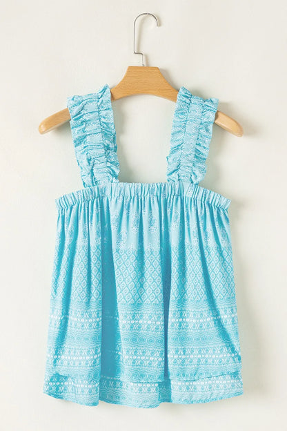 Printed Ruffled Wide Straps Tank -