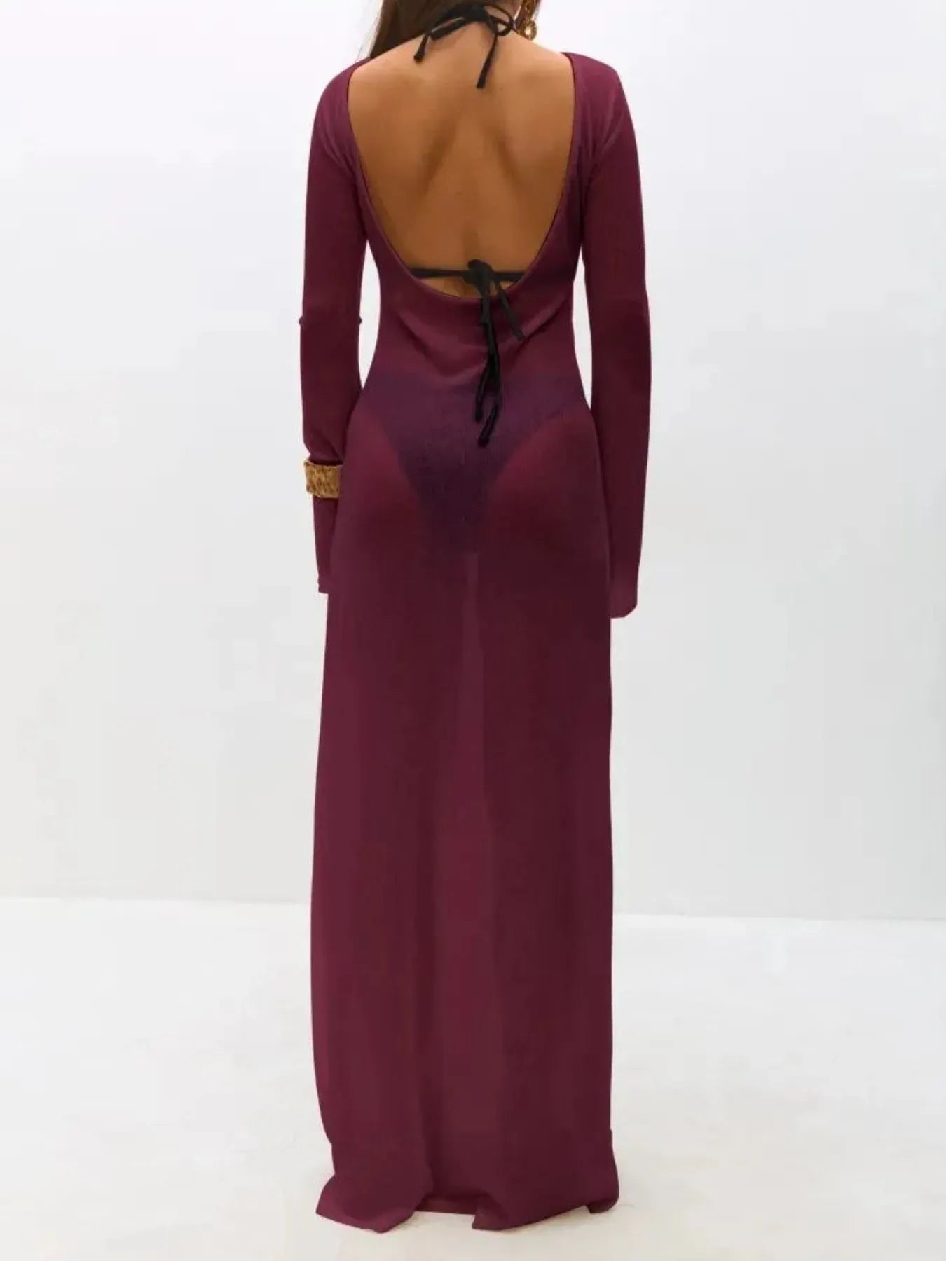 Backless Long Sleeve Maxi Cover-Up -
