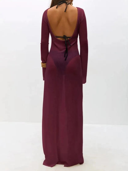 Backless Long Sleeve Maxi Cover-Up -