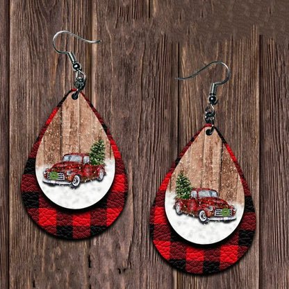 PU Leather Plaid Teardrop Earrings -