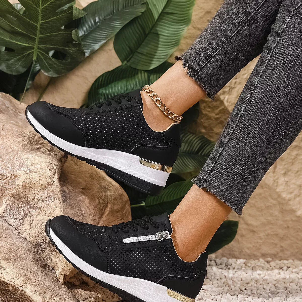 Lace Up Wedge Sneakers -