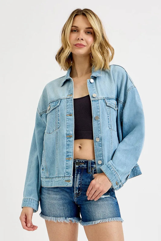 Washed Dropped Shoulder Denim Jacket - Light