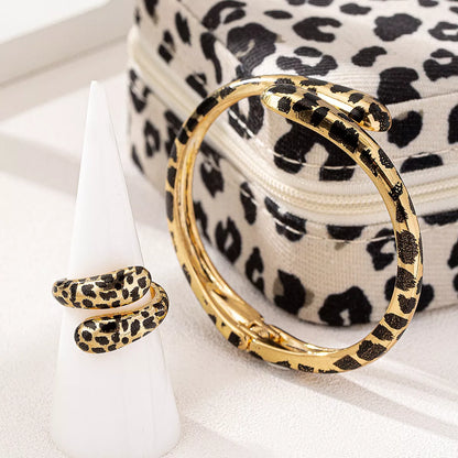 Leopard Bypass Ring and Bracelet Jewelry Set -