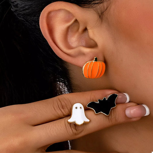 3-Pair Halloween Stud Earrings - Tangerine One Size