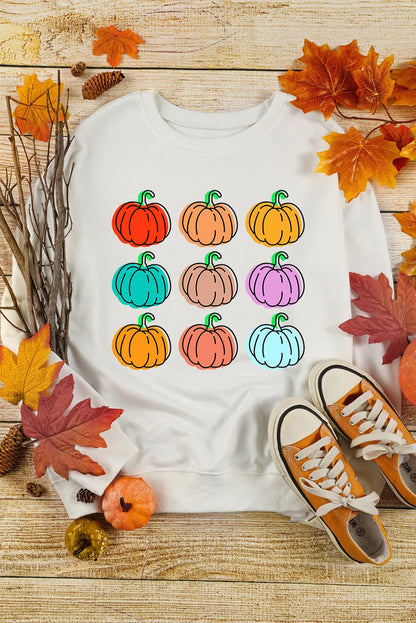 Pumpkin Graphic Long Sleeve Sweatshirt - White